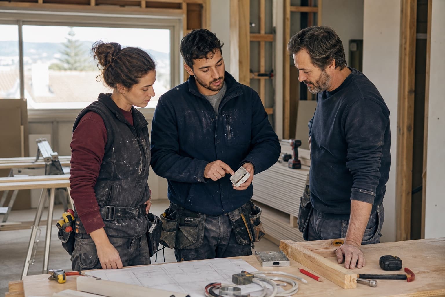 Team of professionals coordinating an installation on site